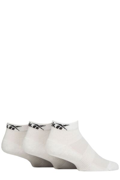 Mens and Women's 3 Pair Reebok Essentials Cotton Ankle Socks with Arch Support and Mesh Top