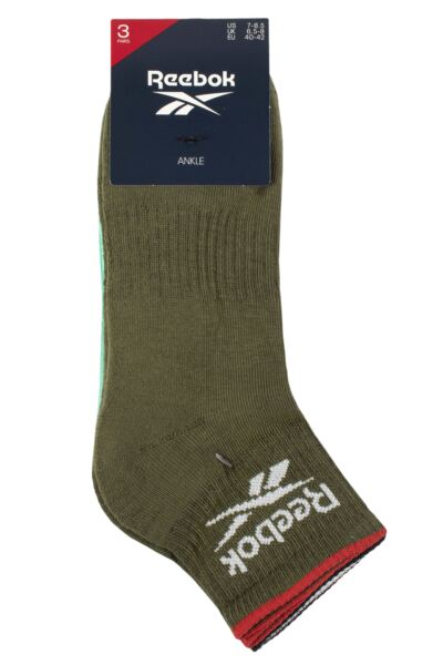 Mens and Women's 3 Pair Reebok Essentials Cotton Ankle Socks with Arch Support