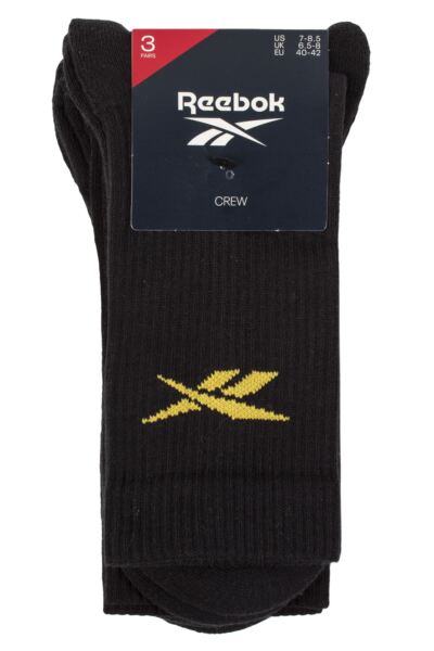 Mens and Women's 3 Pair Reebok Essentials Cotton Crew Socks with Arch Support