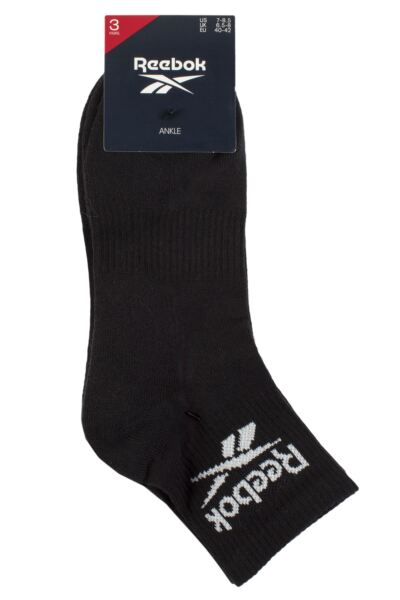Mens and Women's 3 Pair Reebok Core Cotton Cushioned Ankle Socks
