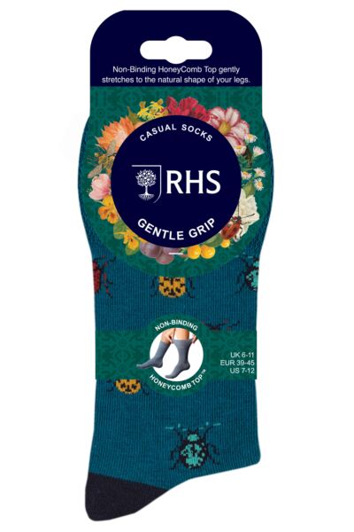 Mens 3 Pair Gentle Grip RHS Royal Horticultural Society Patterned Cotton Socks