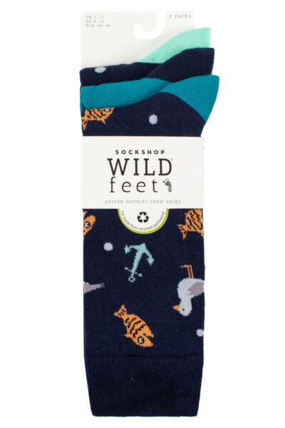 Mens 3 Pair Wildfeet Novelty Patterned Cotton Socks