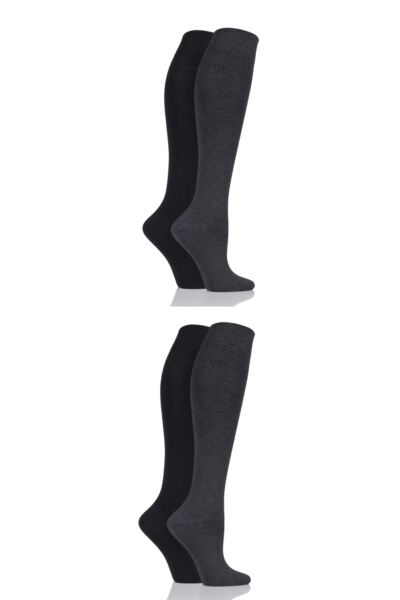 2 Pair Plain Bamboo Knee Highs Women's - Elle