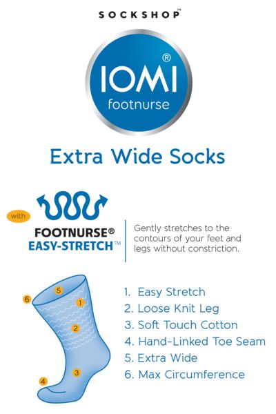 1 Pair FootNurse Oedema Extra Wide Cotton Socks Men's - Iomi