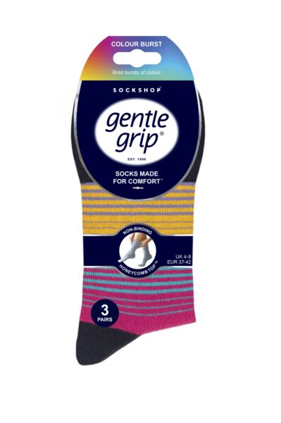 Women's 3 Pair Gentle Grip Colourburst Socks