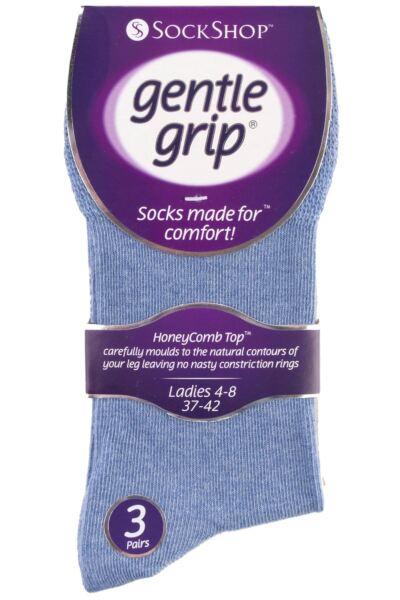 Women's 3 Pair Gentle Grip Eva Plain Cotton Socks