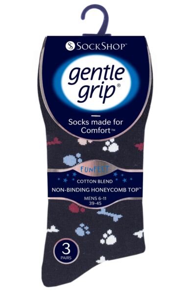 Mens 3 Pair Gentle Grip Fun Feet Socks