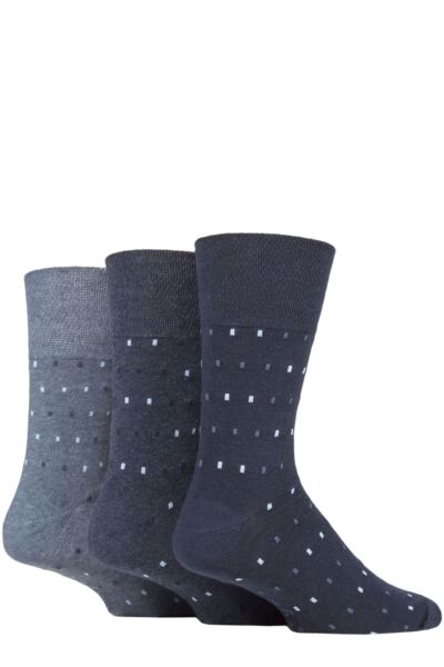 Mens 3 Pair Gentle Grip Cotton Argyle Patterned and Striped Socks