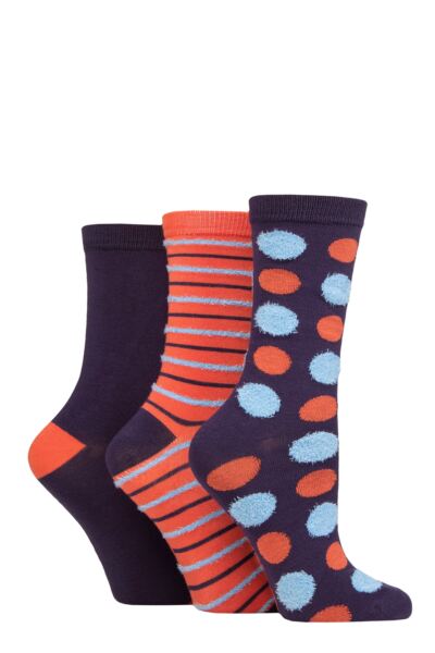 Women's 3 Pair Elle Spotty and Stripe Feather Bamboo Socks