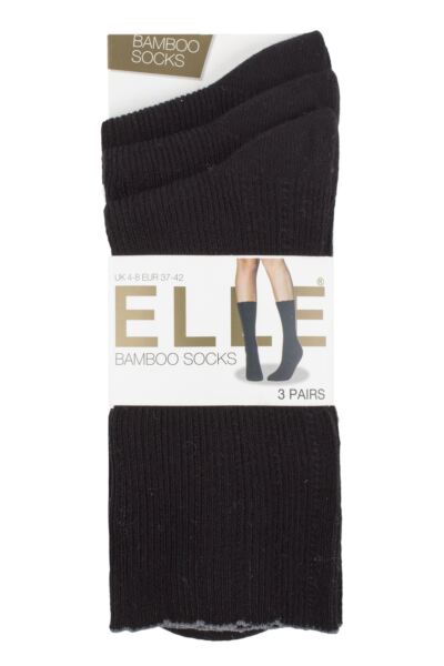 Women's 3 Pair Elle Ribbed Bamboo Socks with Scallop Top