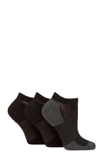 Women's 3 Pair Elle Sheer Stripe Cushioned Heel and Toe Sports Bamboo Trainer Socks
