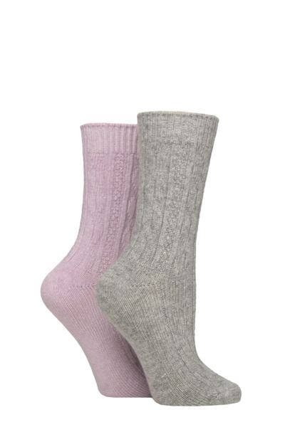 Women's 2 Pair Elle Cashmere and Merino Wool Blend Patterned Socks