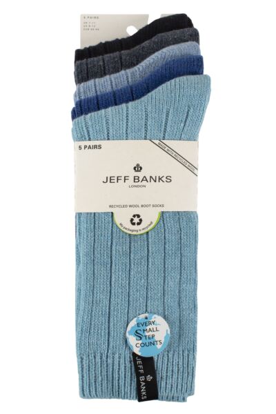Mens 5 Pair Jeff Banks Ribbed Recycled Wool Boot Socks