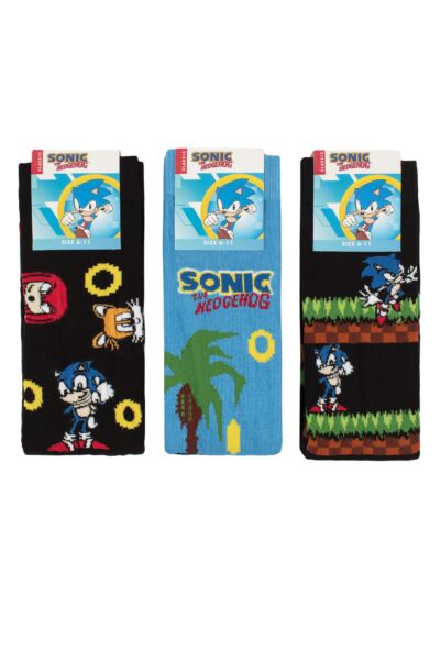 Mens 3 Pair Sonic the Hedgehog Game Play Cotton Socks