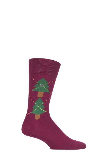 1 Pair Christmas Tree Argyle Cotton Socks Men's - Burlington