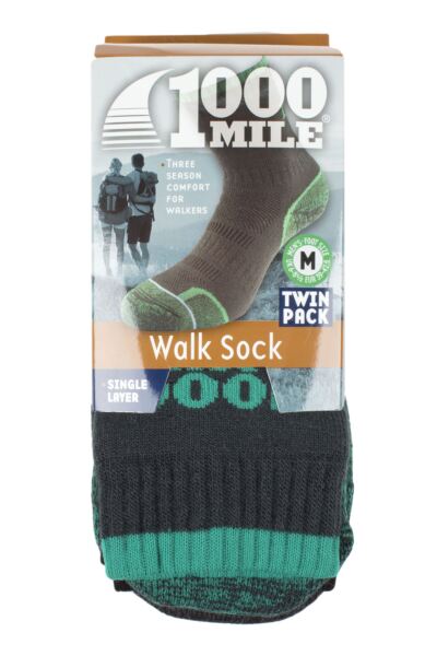 Mens and Women's 2 Pair 1000 Mile Single Layer Walking Socks