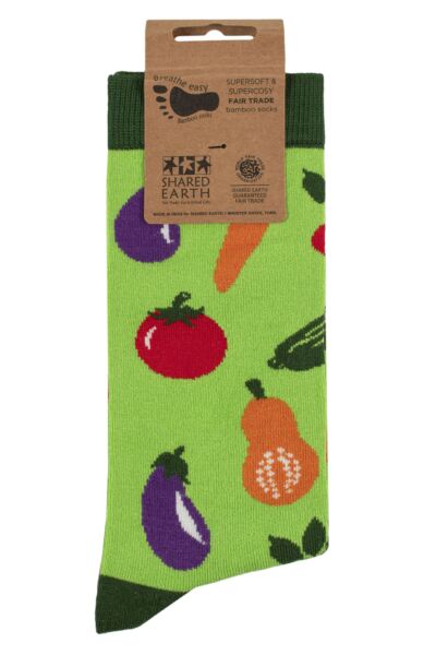 Mens and Women's 1 Pair Shared Earth Fair Trade Vegetables Bamboo Socks
