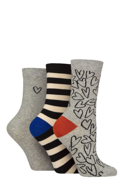 Women's 3 Pair Caroline Gardner Patterned Cotton Socks