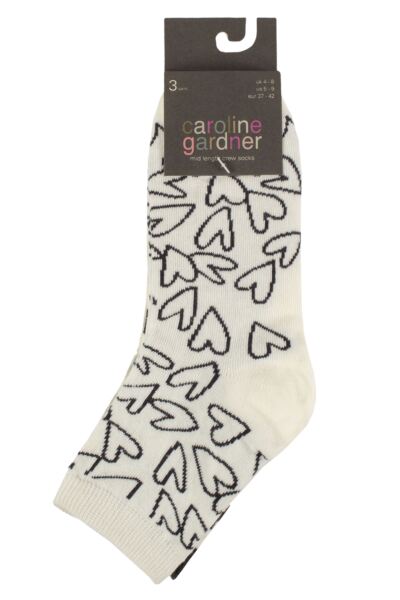 Women's 3 Pair Caroline Gardner Cotton Patterned Mid Length Crew Socks