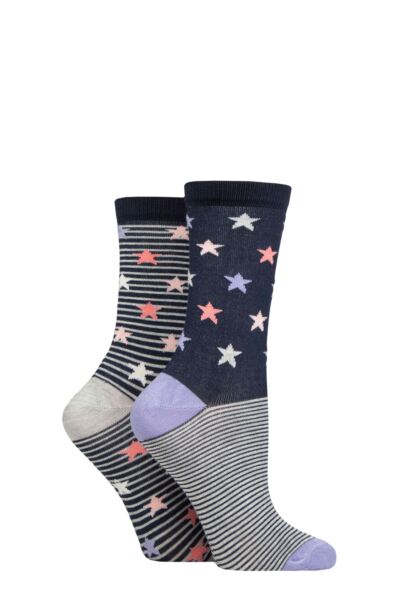 Women's 2 Pair Charnos Star and Stripe Bamboo Socks