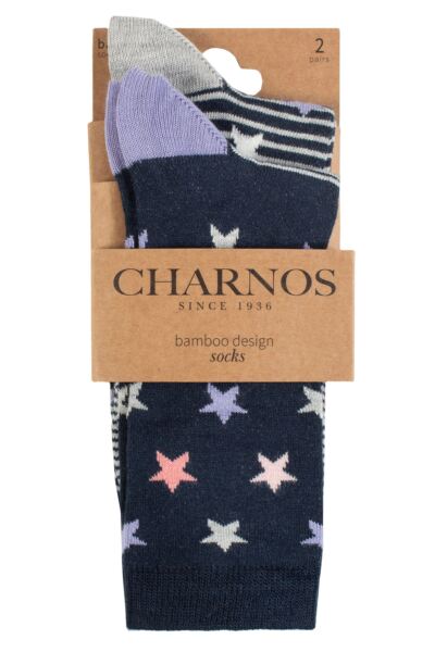 Women's 2 Pair Charnos Star and Stripe Bamboo Socks