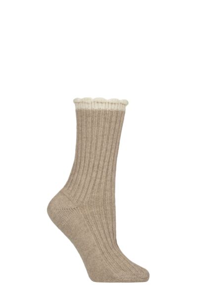 Women's 1 Pair Charnos Cashmere Scallop Top Ribbed Socks