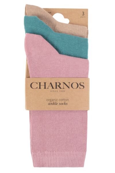 Women's 3 Pair Charnos Organic Cotton Ankle Socks