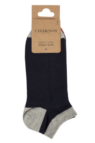 Women's 3 Pair Charnos Organic Cotton Contrast Trainer Socks