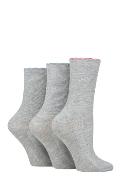 Women's 3 Pair Glenmuir Scallop Hem Ribbed Bamboo Socks