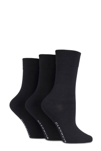 3 Pair Comfort Cuff Plain Bamboo Socks Ladies - Glenmuir