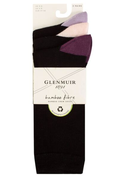 3 Pair Contrast Heel and Toe Bamboo Socks Women's- Glenmuir