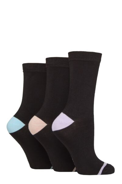 3 Pair Contrast Heel and Toe Bamboo Socks Women's- Glenmuir