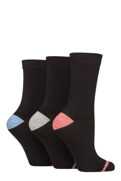 3 Pair Contrast Heel and Toe Bamboo Socks Women's- Glenmuir