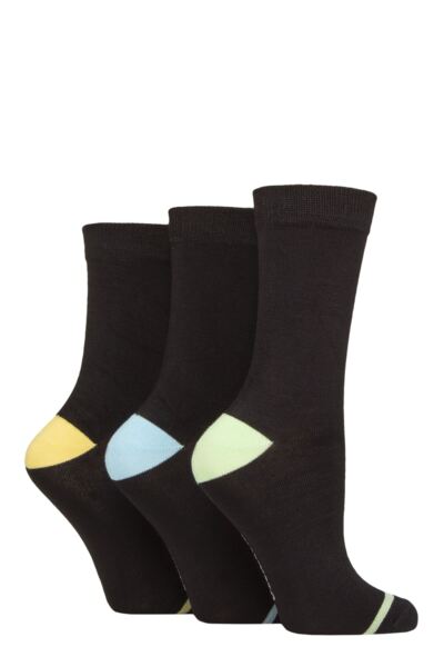 3 Pair Contrast Heel and Toe Bamboo Socks Women's- Glenmuir