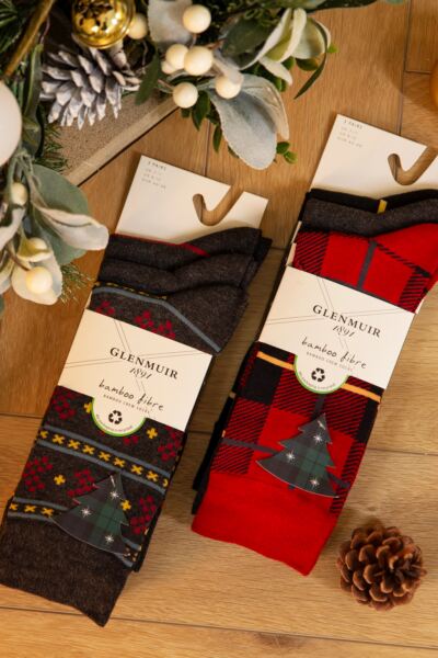 Mens 3 Pair Glenmuir Gift Tagged Patterned Bamboo Socks