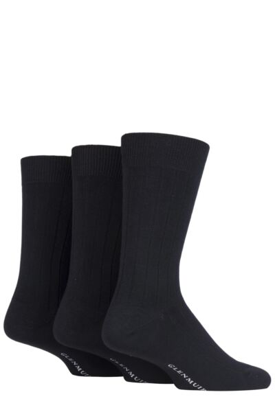3 Pair Classic Bamboo Ribbed Socks Men's - Glenmuir