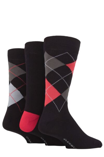 3 Pair Classic Bamboo Argyle Socks Men's - Glenmuir