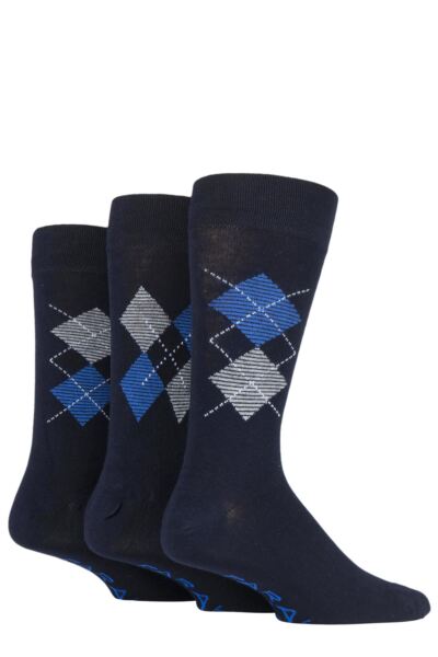 Mens 3 Pair Farah Classic Plain Bamboo and Patterned Socks