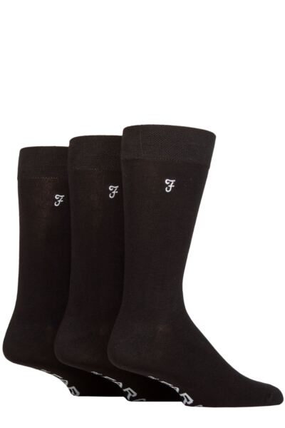 3 Pair Luxury Bamboo Stripe Plain and Argyle Socks Men's - Farah