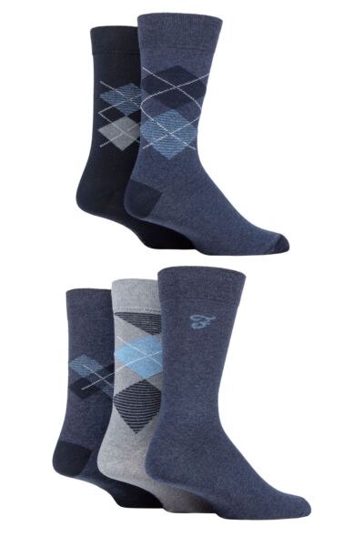 Mens 5 Pair Farah Patterned Striped and Argyle Cotton Socks