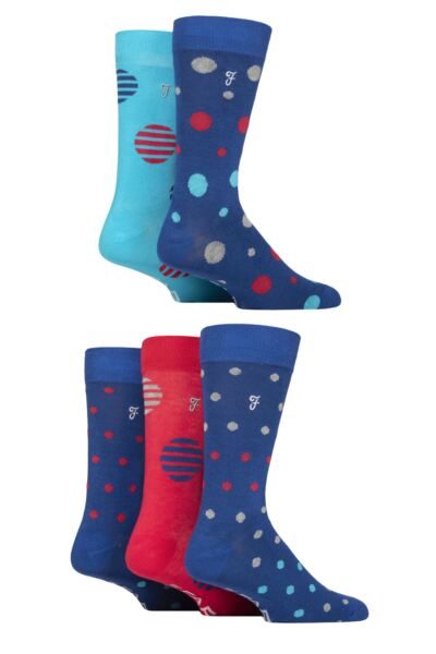 Mens 5 Pair Farah Plain, Striped and Patterned Everyday Bamboo Socks