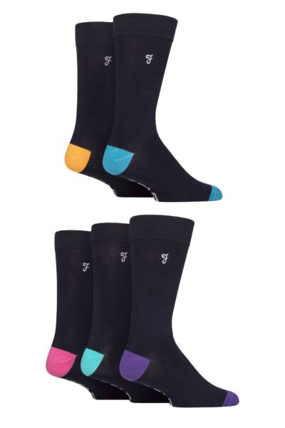 Mens 5 Pair Farah Plain, Striped and Patterned Everyday Bamboo Socks