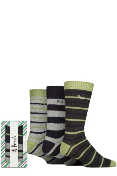 Mens 3 Pair Pringle Bamboo Leisure Socks in Candy Cane Gift Box