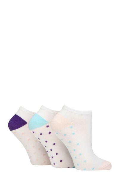 Women's 3 Pair Wildfeet Plain, Patterned and Contrast Heel Bamboo Trainer Socks