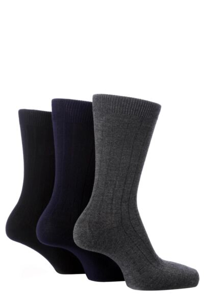 3 Pair Pringle Of Scotland Classic Bamboo Rib Socks Men's - Pringle of Scotland