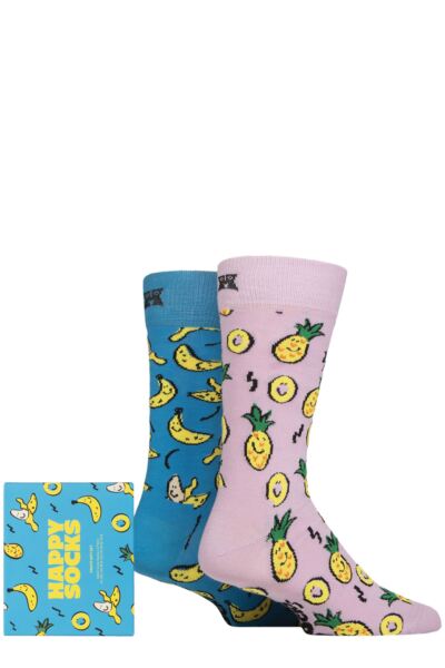 Mens and Women's 2 Pair Happy Socks Fruits Gift Boxed Socks