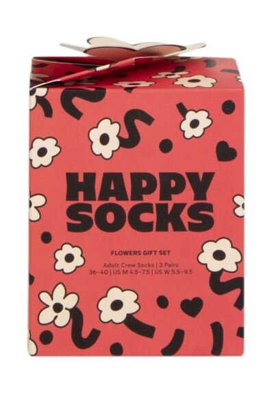 Mens and Women's 3 Pair Happy Socks Flowers Gift Boxed Socks