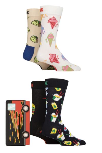 Mens and Women's 4 Pair Happy Socks Food Truck Gift Boxed Socks