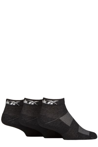 Mens and Women's 3 Pair Reebok Essentials Cotton Ankle Socks with Arch Support and Mesh Top