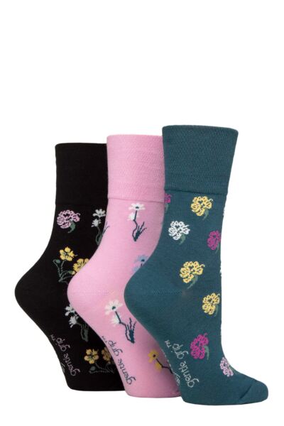 Women's 3 Pair Gentle Grip RHS Royal Horticultural Society Patterned Cotton Socks